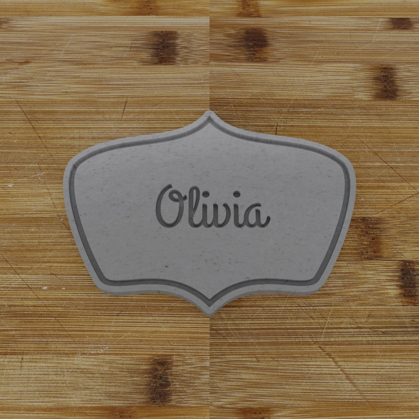 Ornate Shield Label Cookie Cutter | Personalization Available | Custom Embosser