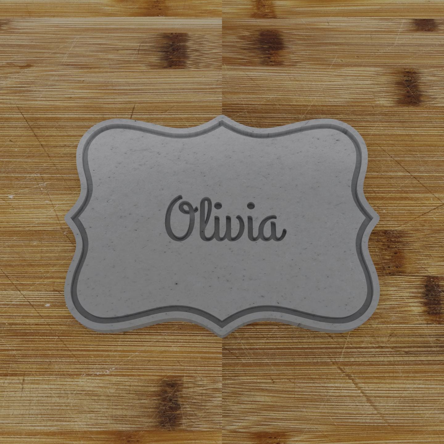 Ornate Shield Label Cookie Cutter | Personalization Available | Custom Embosser