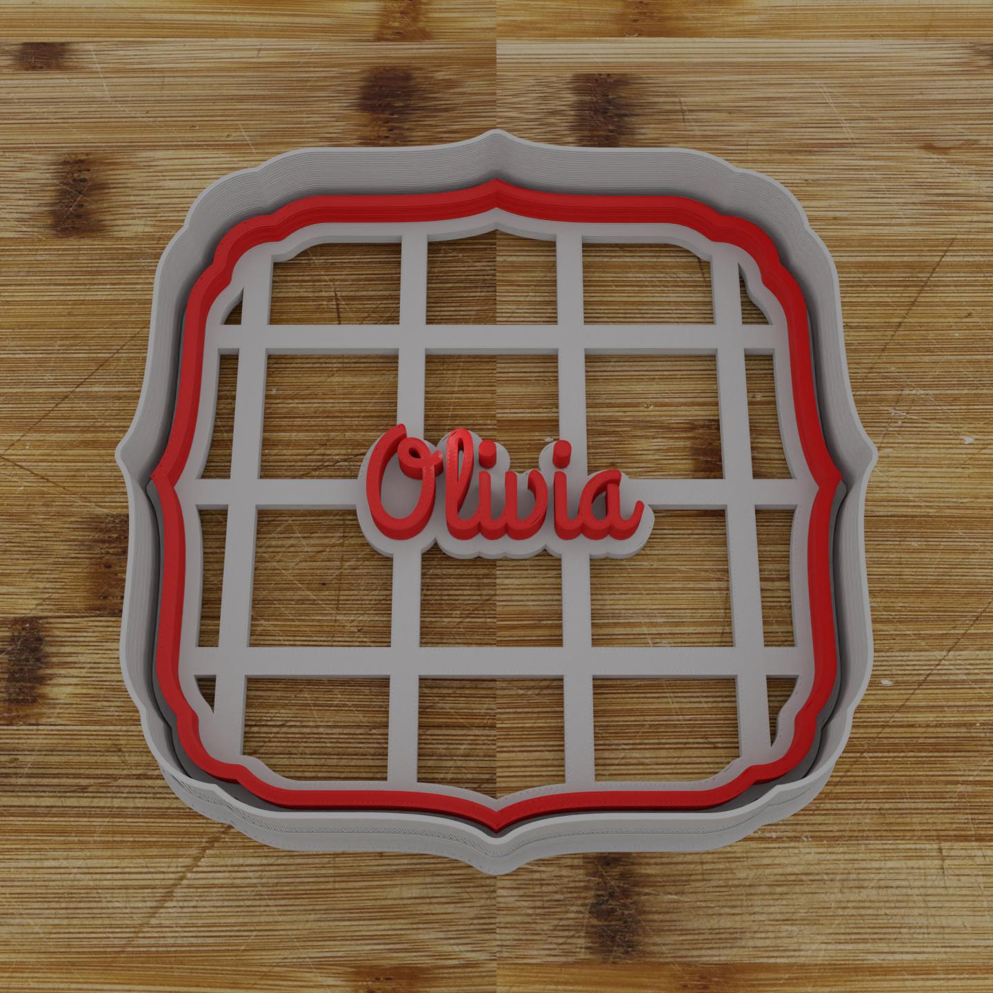 Ornate Shield Label Cookie Cutter | Personalization Available | Custom Embosser