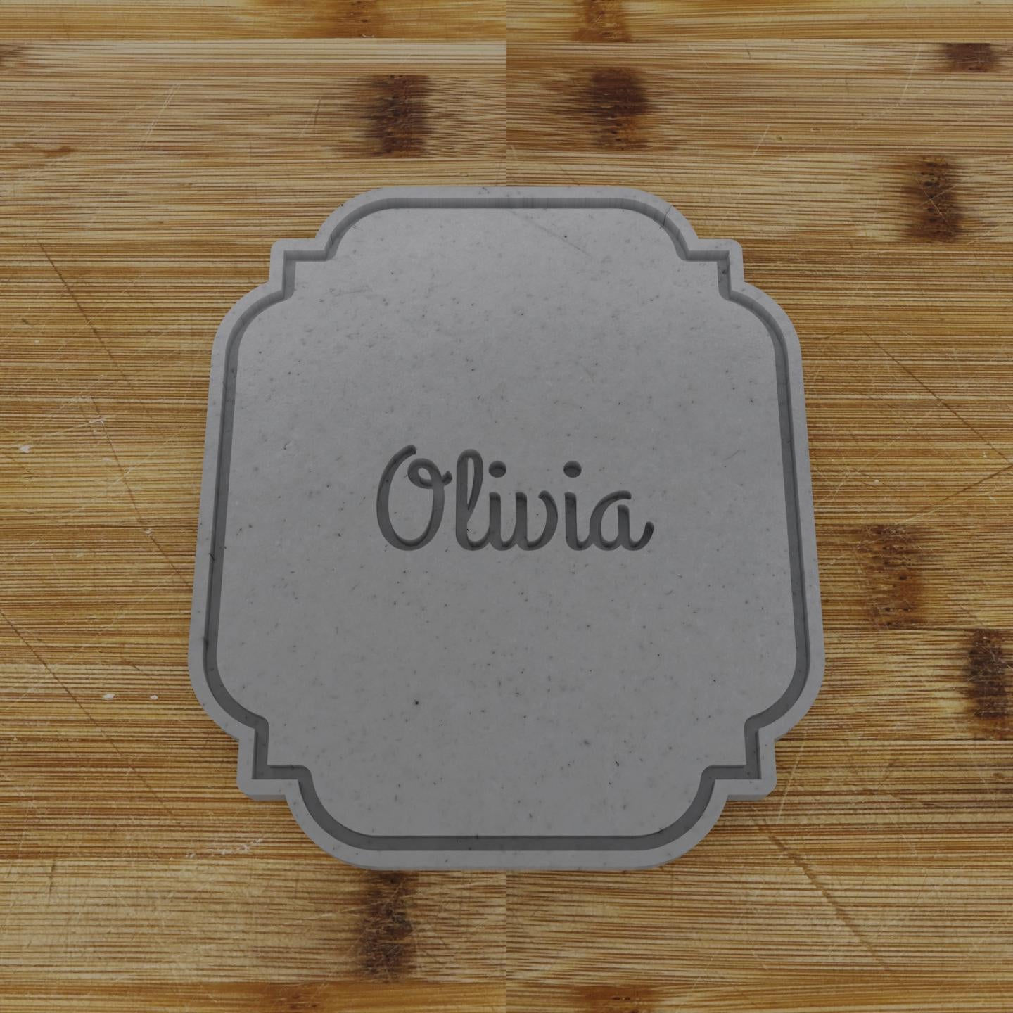 Ornate Shield Label Cookie Cutter | Personalization Available | Custom Embosser