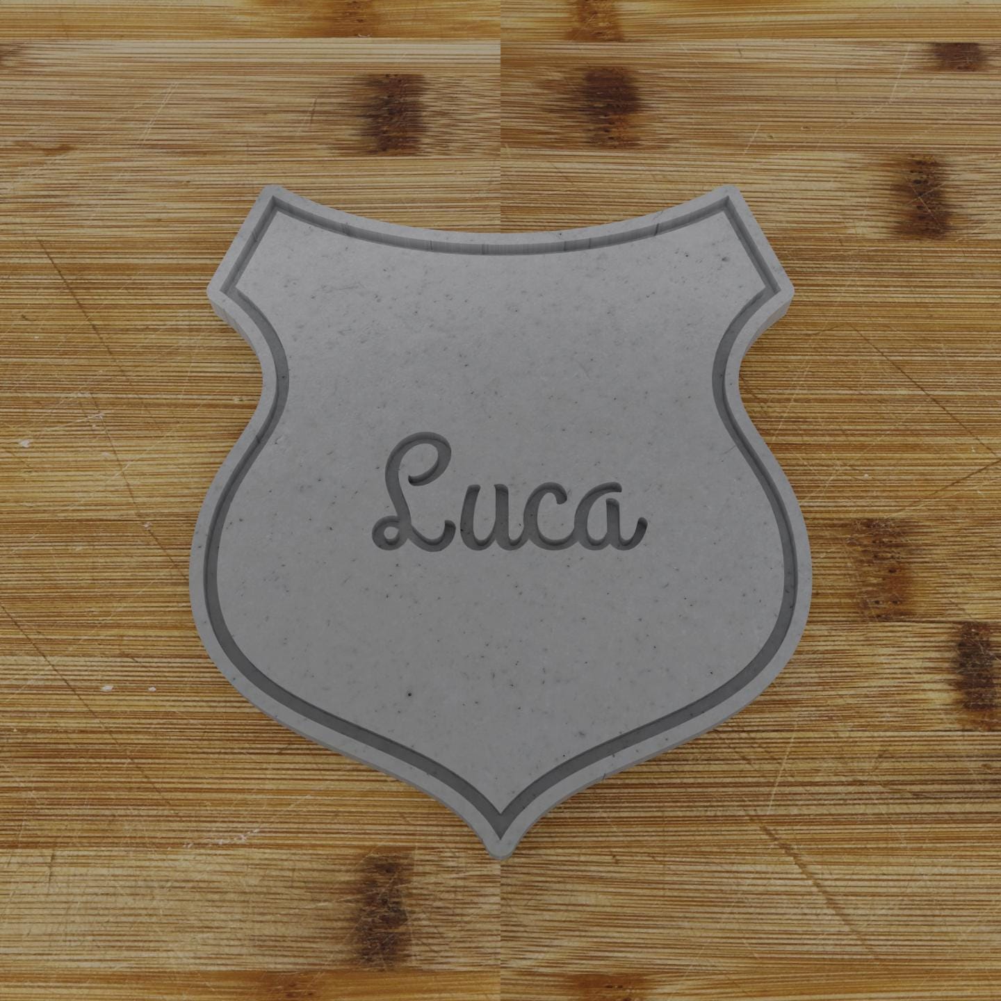 Wide Shield Label Cookie Cutter | Personalization Available | Custom Embosser