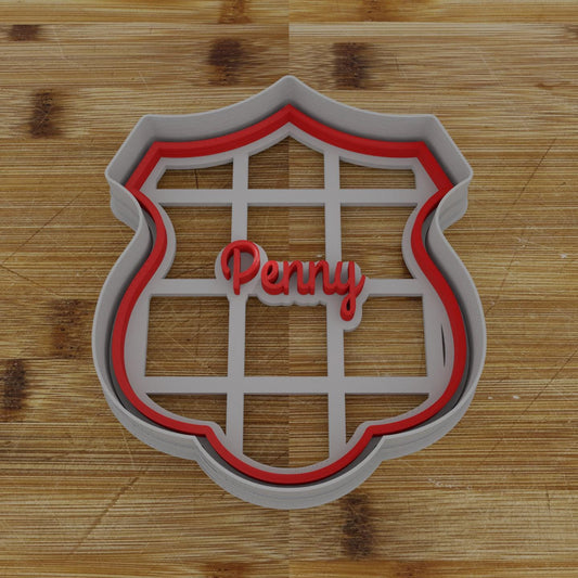 Wide Shield Label Cookie Cutter | Personalization Available | Custom Embosser