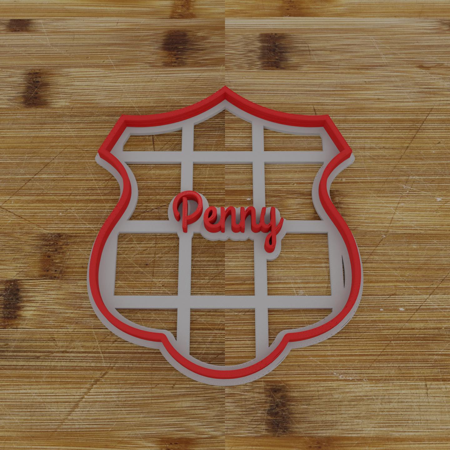 Wide Shield Label Cookie Cutter | Personalization Available | Custom Embosser