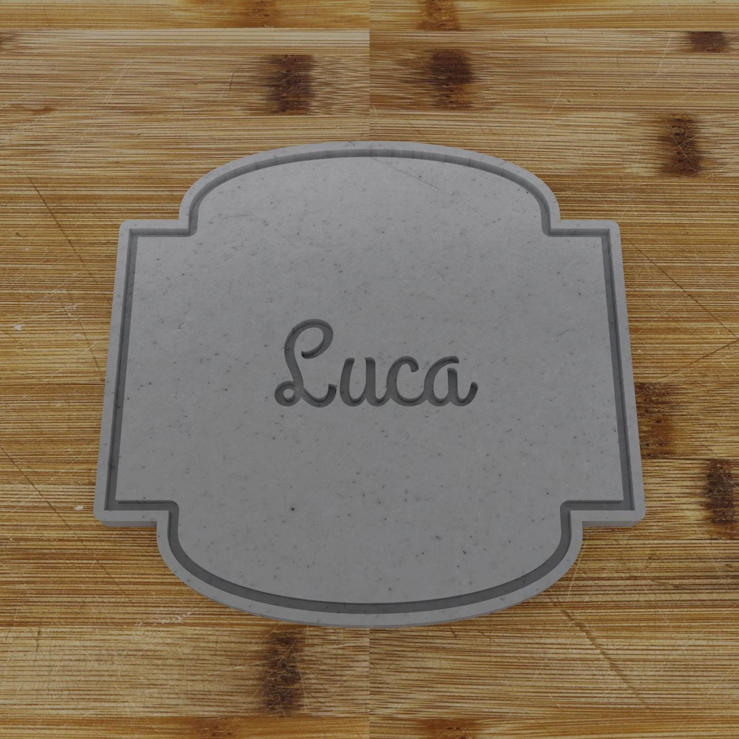 Ornate Shield Label Cookie Cutter | Personalization Available | Custom Embosser