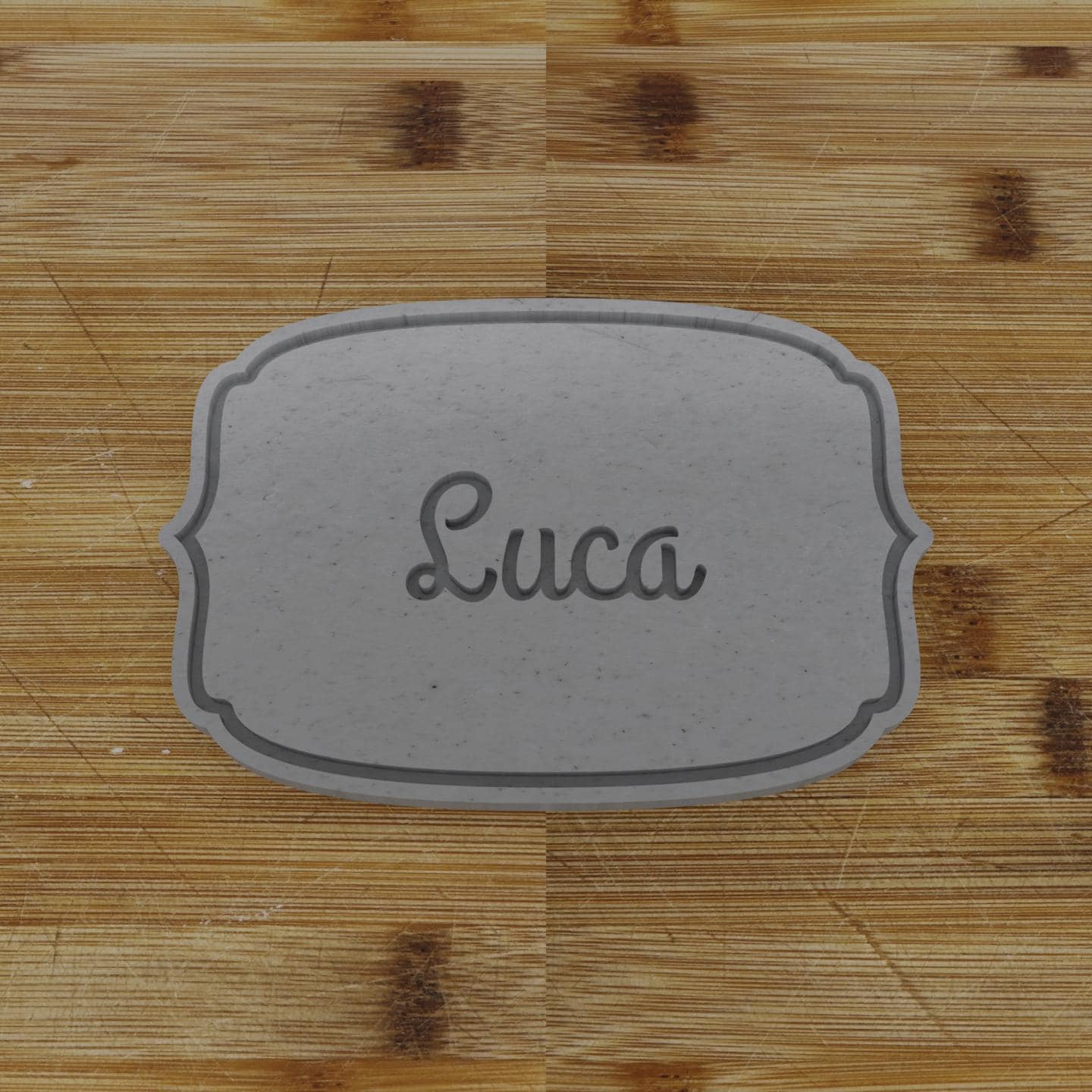 Ornate Shield Label Cookie Cutter | Personalization Available | Custom Embosser