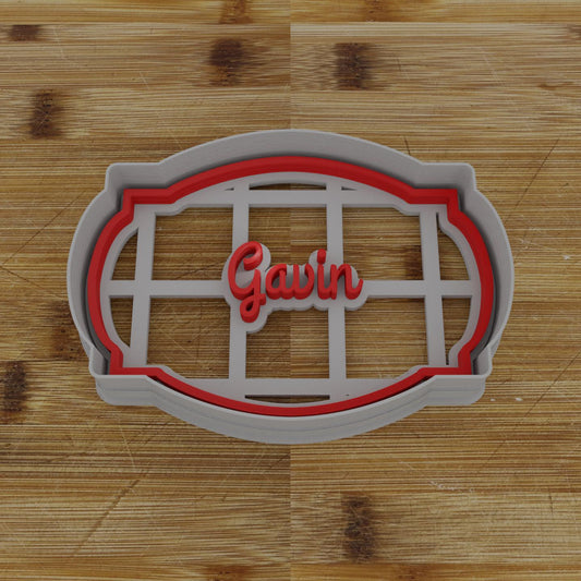 Wide Shield Label Cookie Cutter | Personalization Available | Custom Embosser