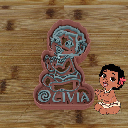 Baby Hawaiian Girl Customizable Cookie Cutter & Stamp | Custom Cookie Embosser | Personalized Cookie Cutter