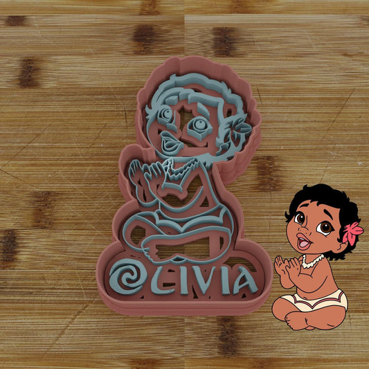 Baby Hawaiian Girl Customizable Cookie Cutter & Stamp | Custom Cookie Embosser | Personalized Cookie Cutter