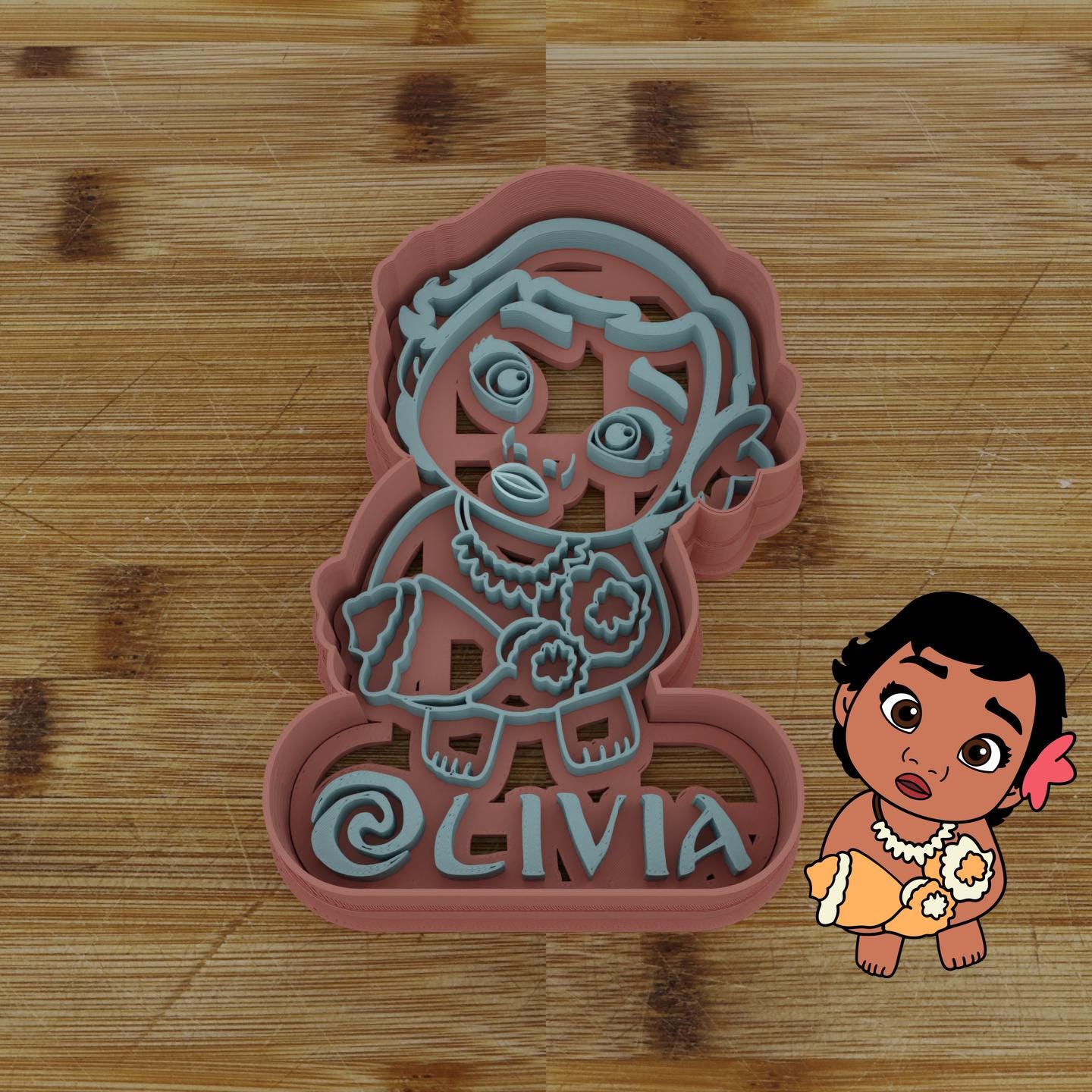 Baby Hawaiian Girl Seashell Cutter & Stamp | 2-piece Custom Cookie Embosser | Personalized Cookie Cutter