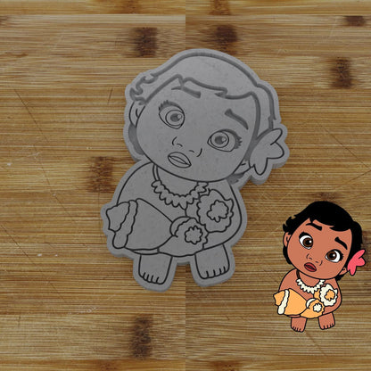 Baby Hawaiian Girl Seashell Cutter & Stamp | 2-piece Custom Cookie Embosser | Personalized Cookie Cutter