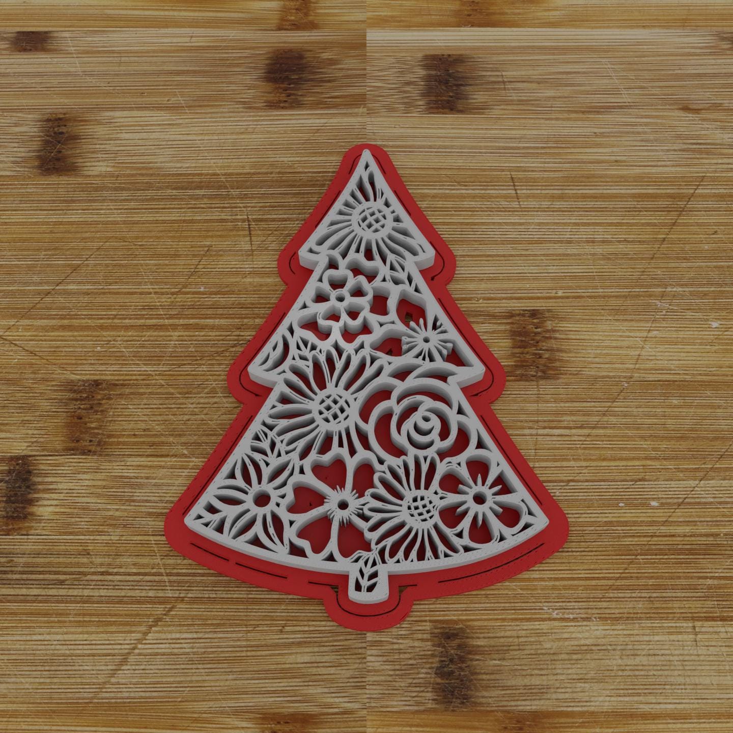 Floral Christmas Tree Cutter | Elegant Baking Mold | Decorative Cookie Stamp