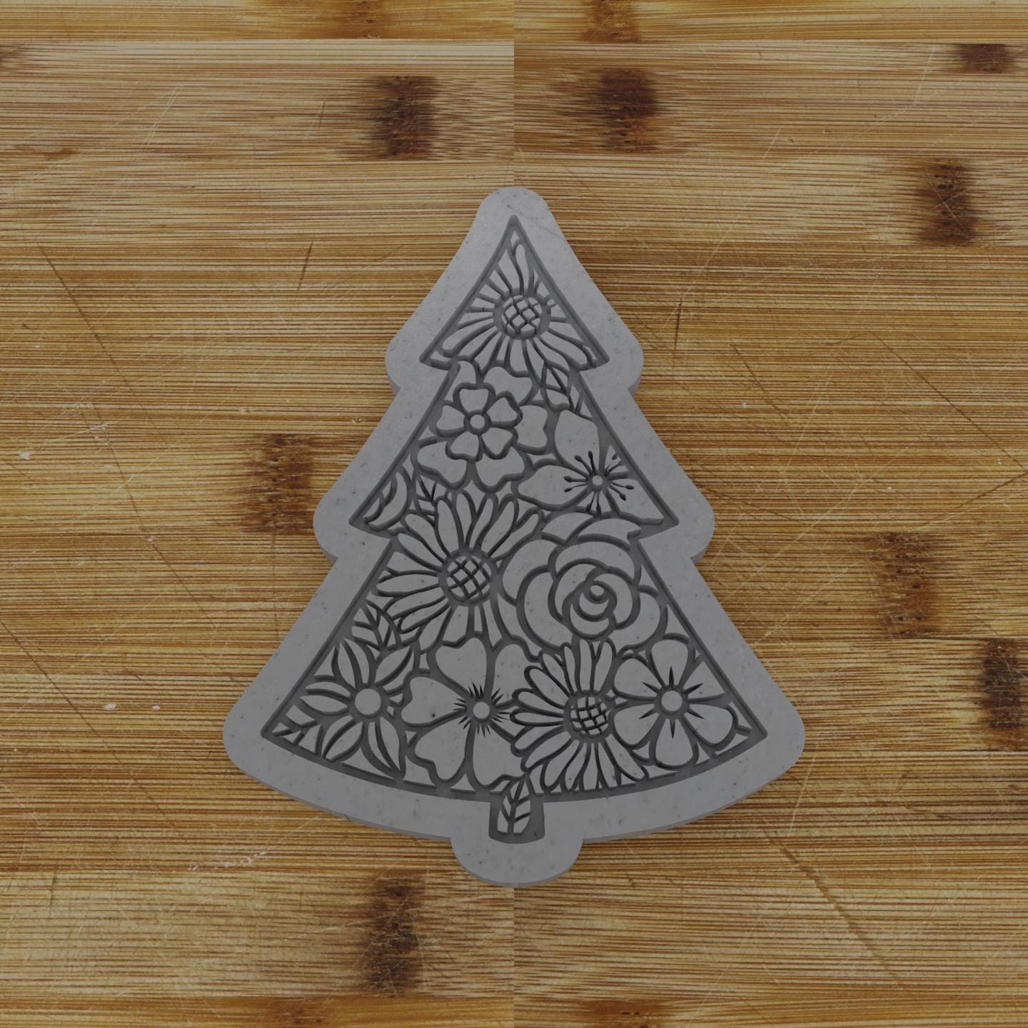 Floral Christmas Tree Cutter | Elegant Baking Mold | Decorative Cookie Stamp