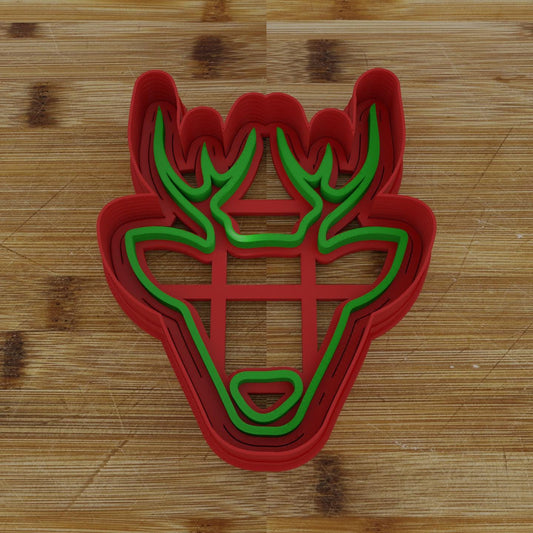 Reindeer Head 3 Cookie Cutter | Cute Rudolph Design | Christmas Cookie Stamp