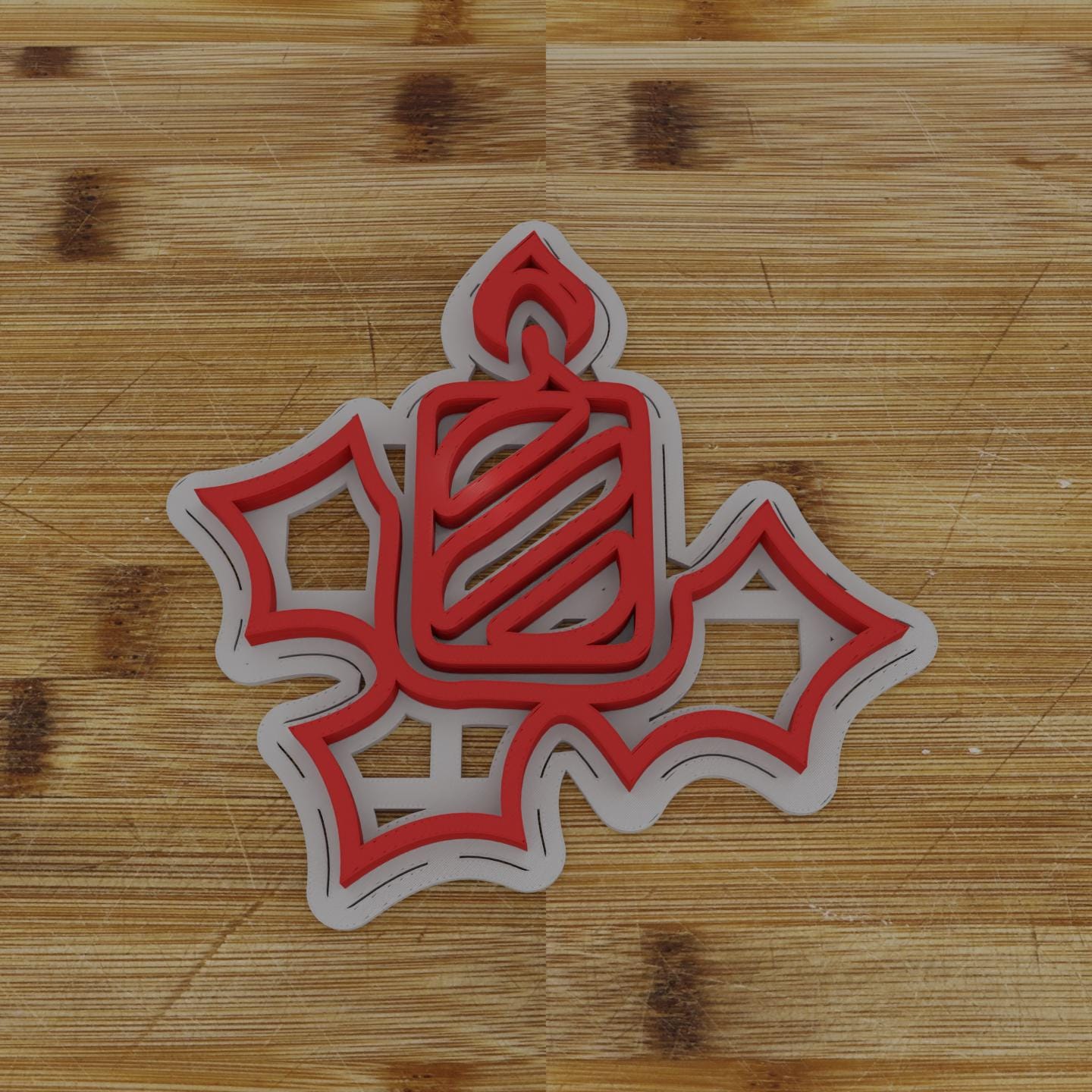 Candle and Holly Cookie Cutter | Traditional Christmas Design | Festive Baking Mold