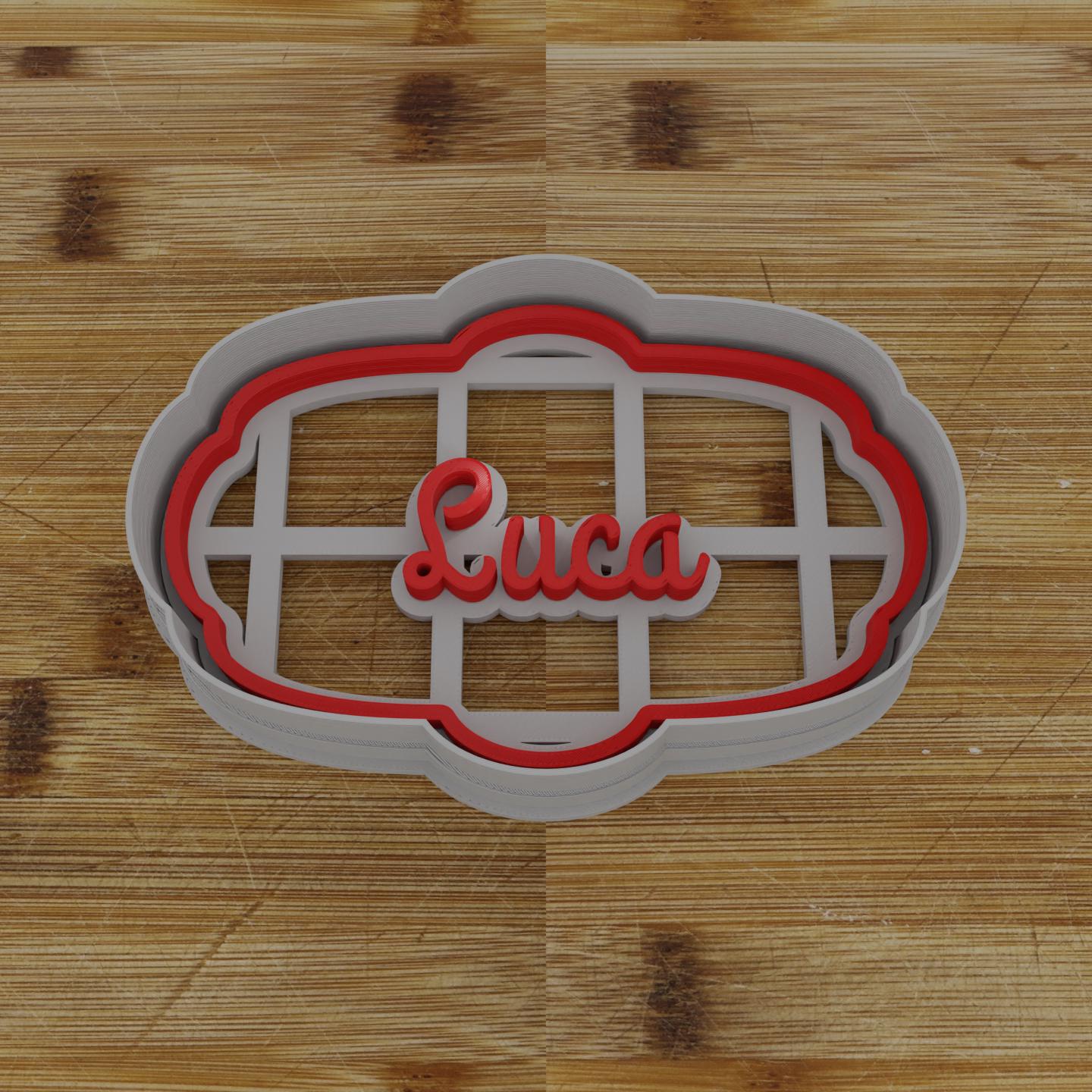 Wide Shield Label Cookie Cutter | Personalization Available | Custom Embosser