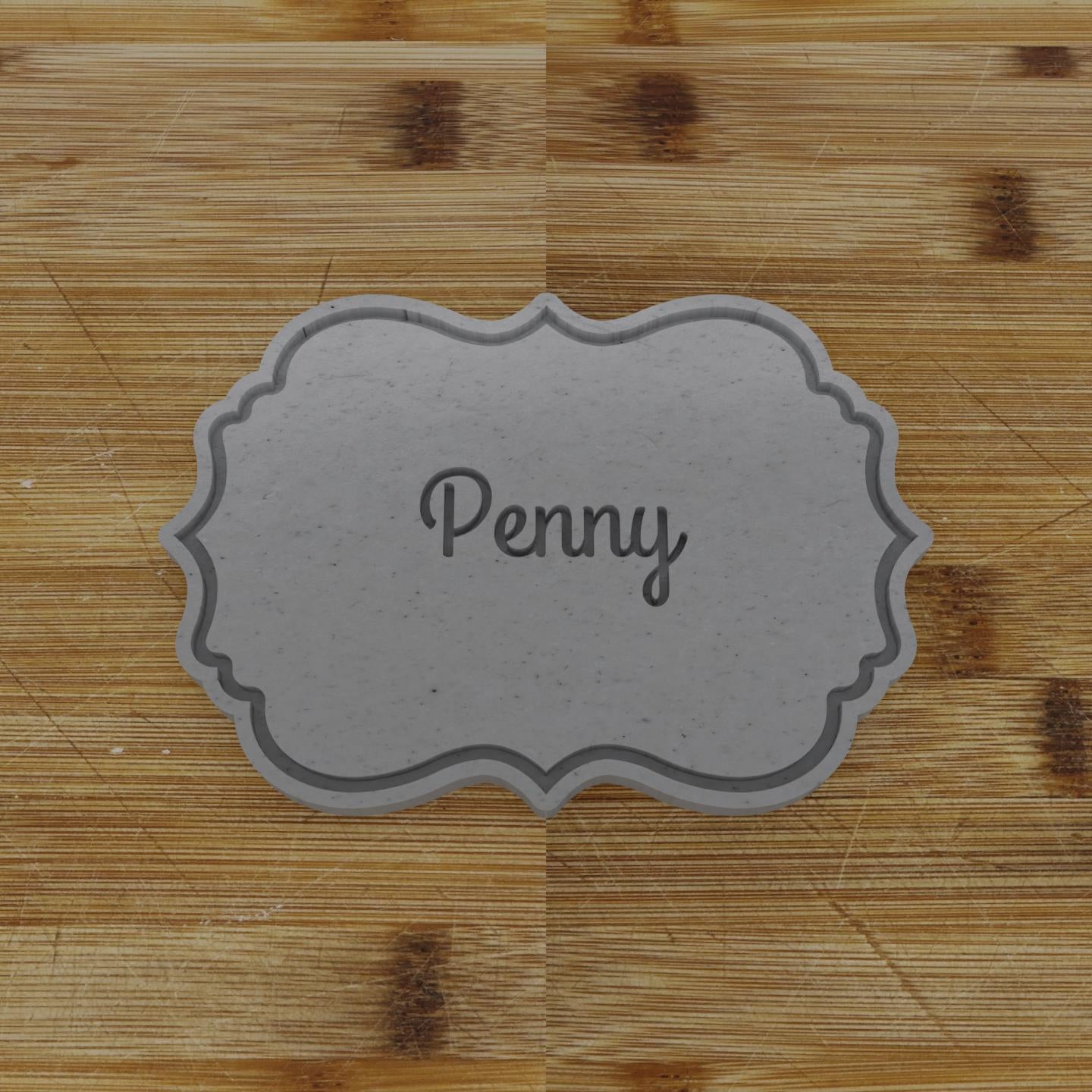 Ornate Shield Label Cookie Cutter | Personalization Available | Custom Embosser