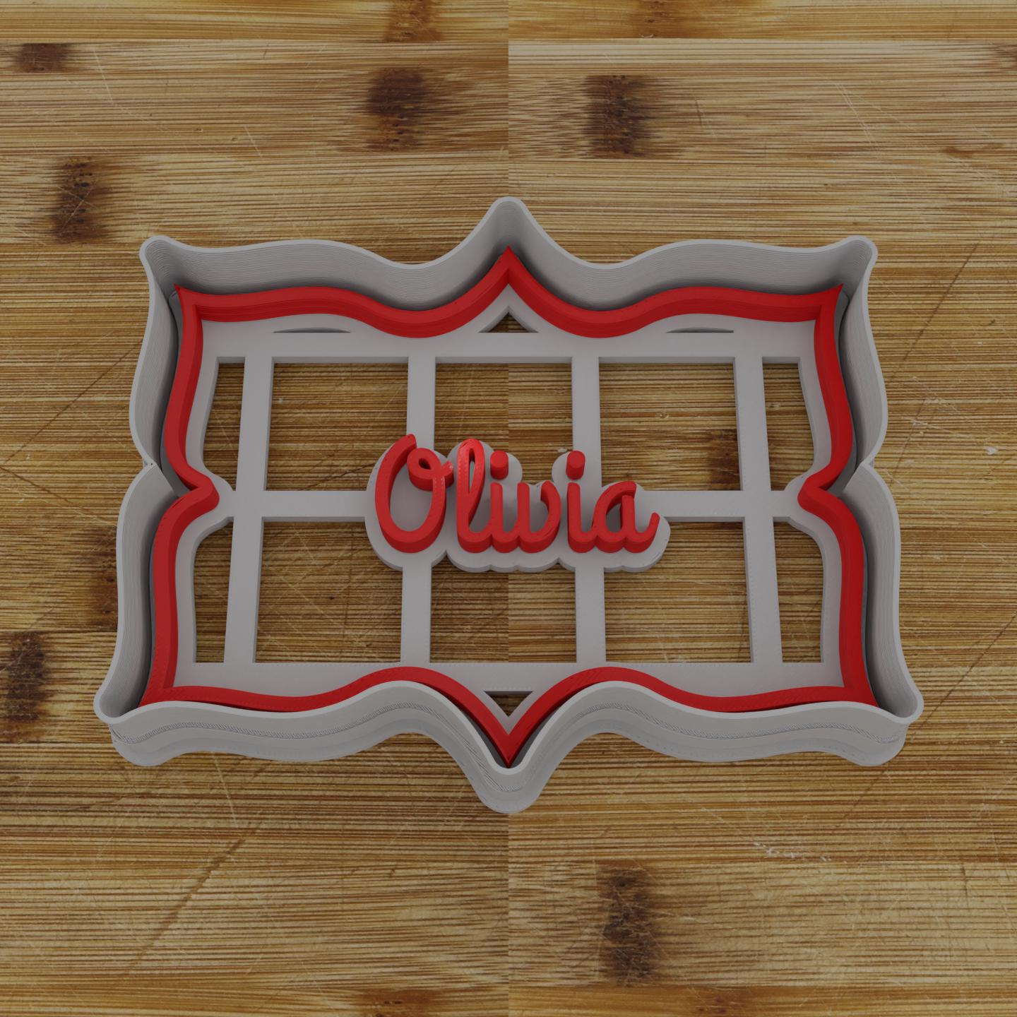 Wide Shield Label Cookie Cutter | Personalization Available | Custom Embosser