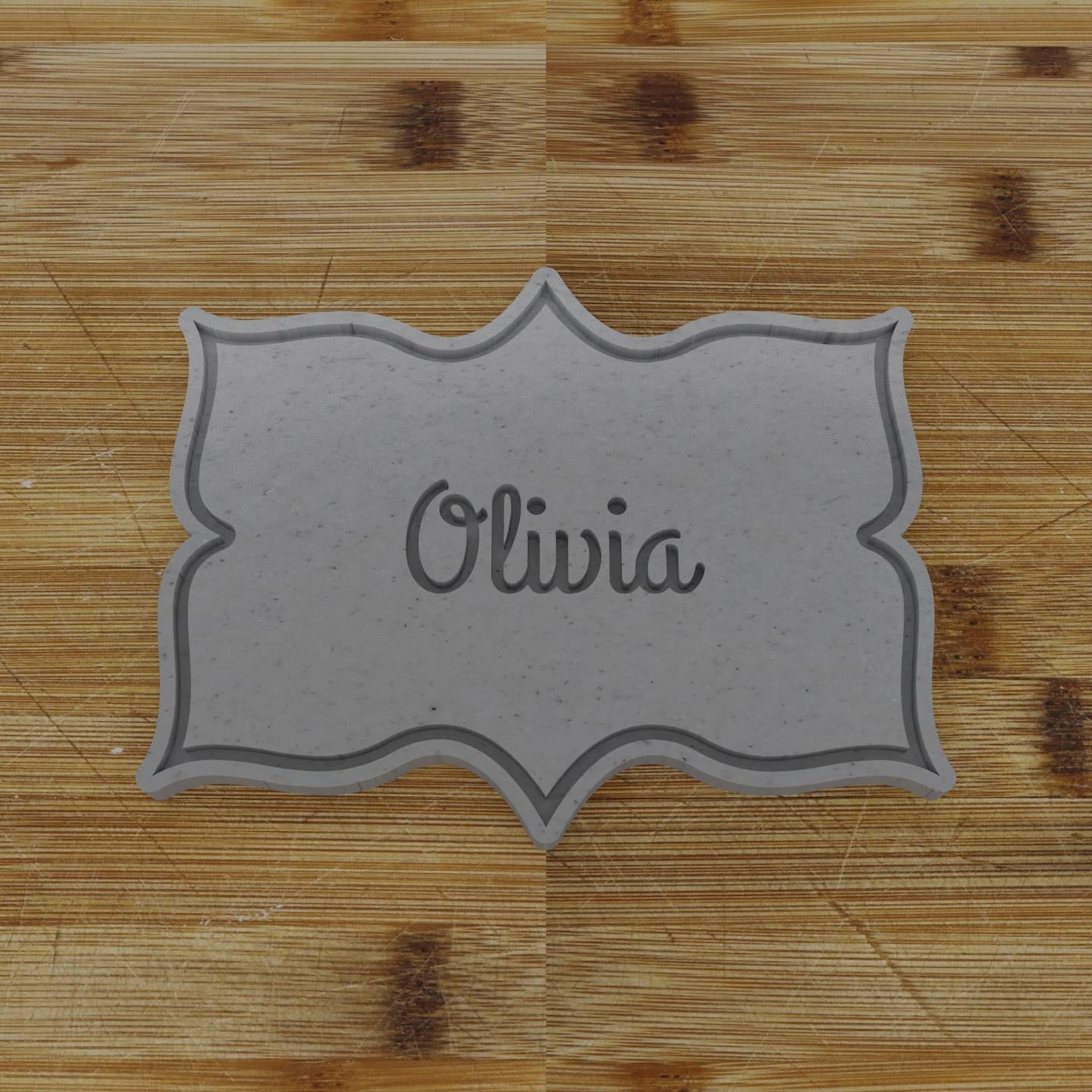 Wide Shield Label Cookie Cutter | Personalization Available | Custom Embosser