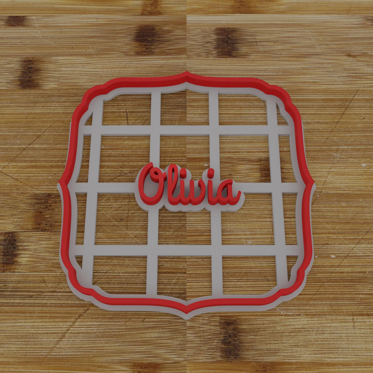 Ornate Shield Label Cookie Cutter | Personalization Available | Custom Embosser