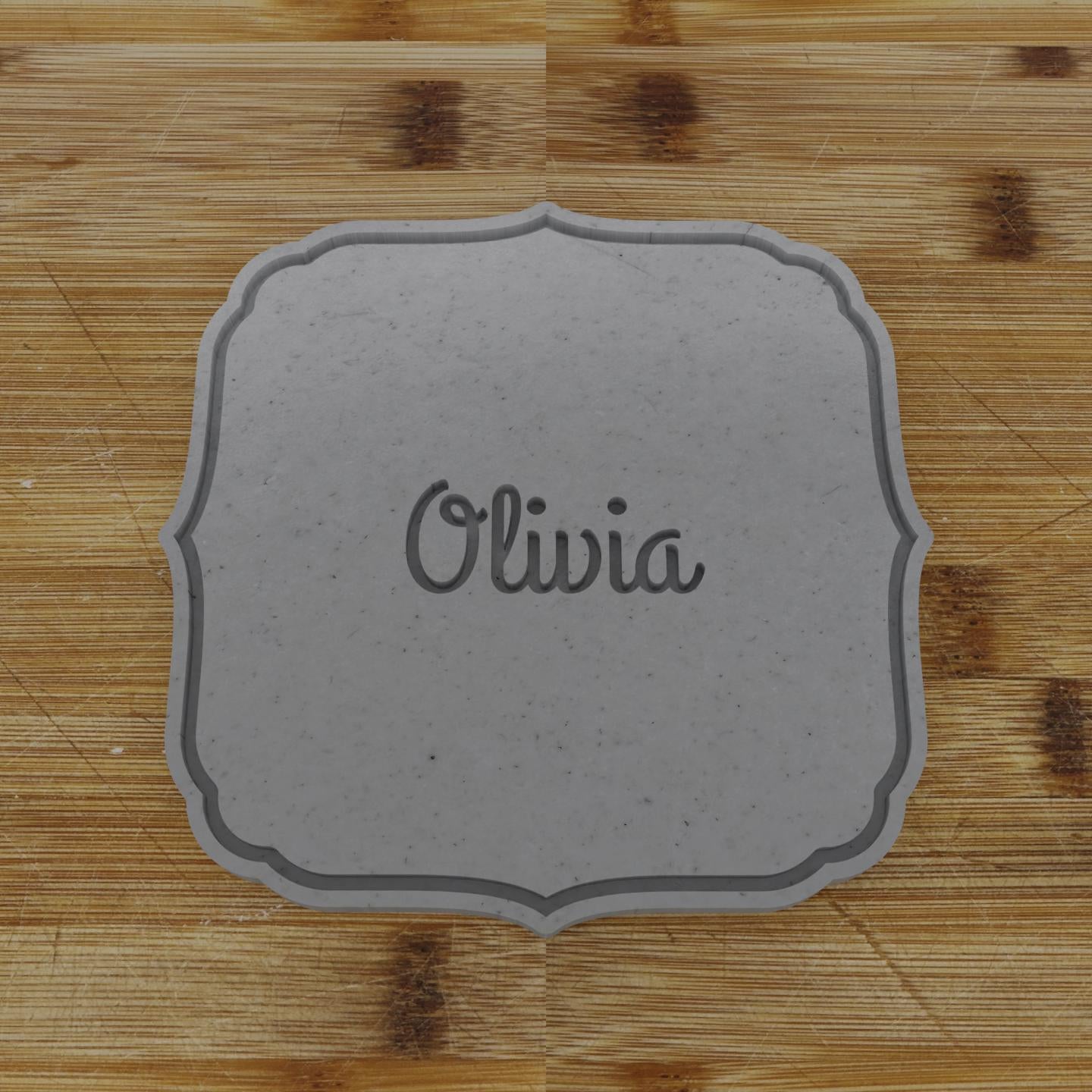 Ornate Shield Label Cookie Cutter | Personalization Available | Custom Embosser