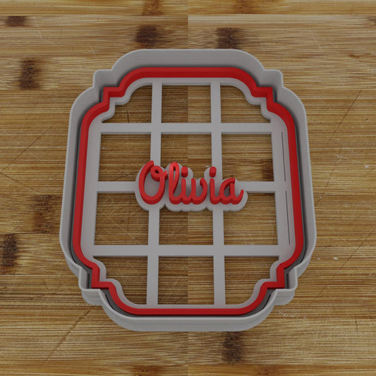 Ornate Shield Label Cookie Cutter | Personalization Available | Custom Embosser