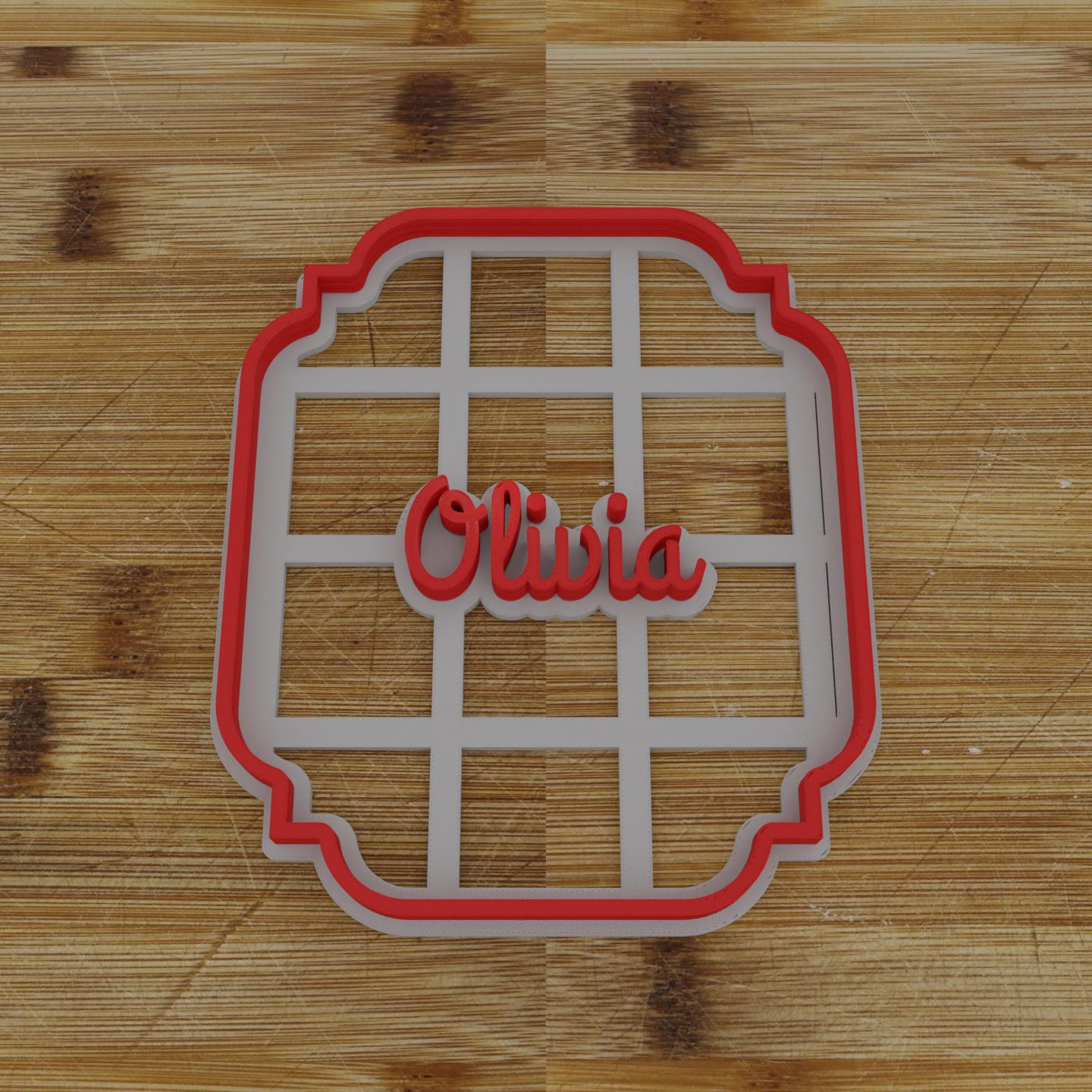 Ornate Shield Label Cookie Cutter | Personalization Available | Custom Embosser