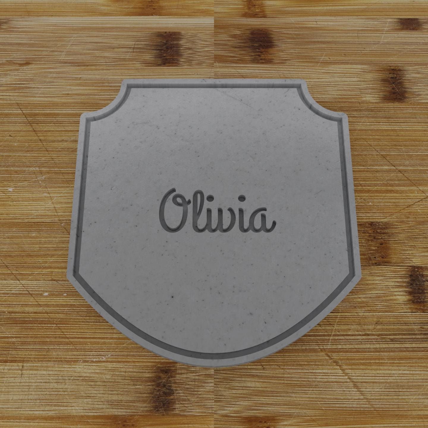 Ornate Shield Label Cookie Cutter | Personalization Available | Custom Embosser