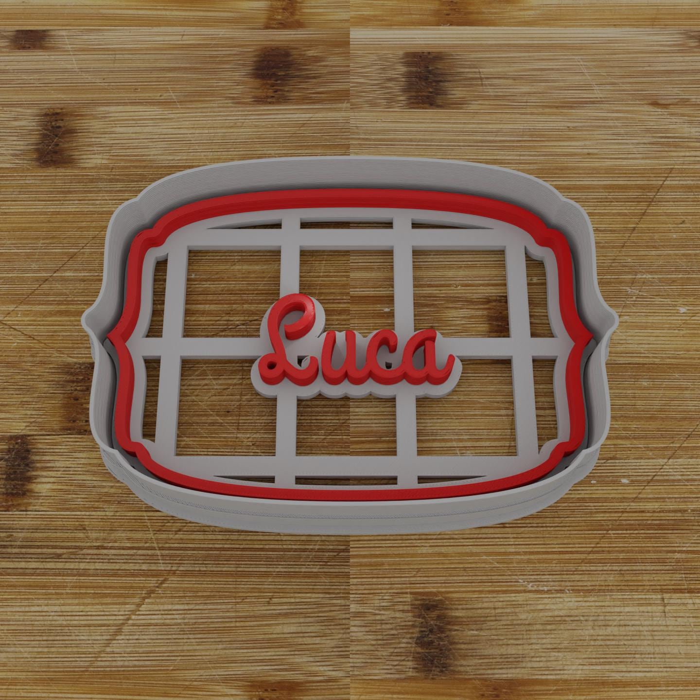 Ornate Shield Label Cookie Cutter | Personalization Available | Custom Embosser