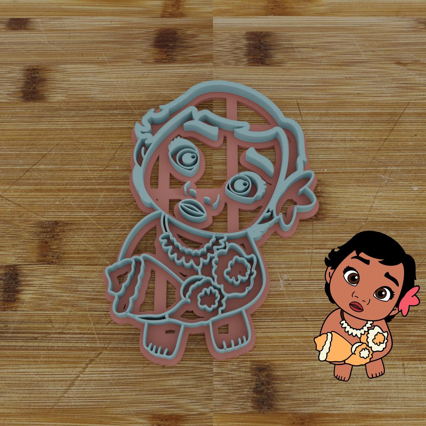 Baby Hawaiian Girl Seashell Cutter & Stamp | 2-piece Custom Cookie Embosser | Personalized Cookie Cutter