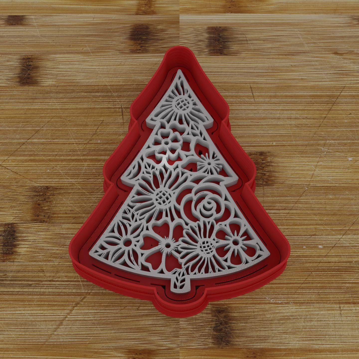 Floral Christmas Tree Cutter | Elegant Baking Mold | Decorative Cookie Stamp