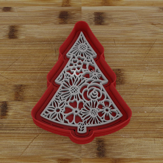 Floral Christmas Tree Cutter | Elegant Baking Mold | Decorative Cookie Stamp