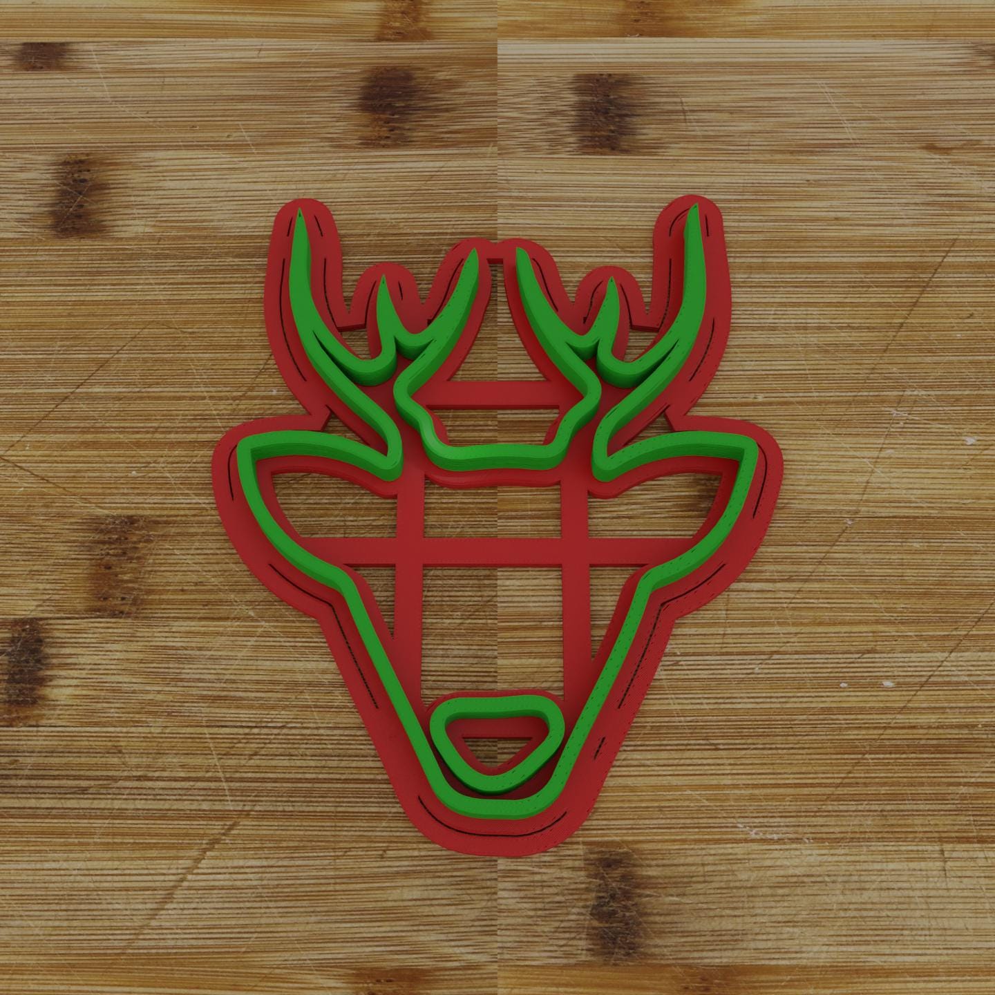 Reindeer Head 3 Cookie Cutter | Cute Rudolph Design | Christmas Cookie Stamp