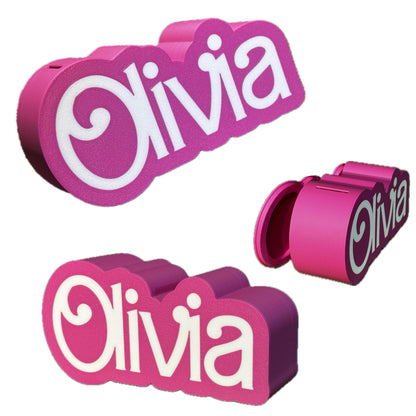 Personalized Doll Piggy Bank, Custom Name Plate, Girl Room Decor, Kids Bedroom Sign, Teacher Name Sign, Valentine's Gift | Doll Name Sign