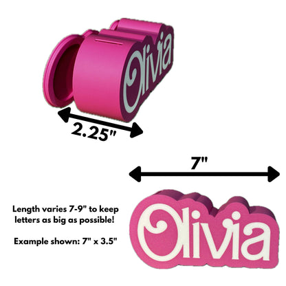 Personalized Doll Piggy Bank, Custom Name Plate, Girl Room Decor, Kids Bedroom Sign, Teacher Name Sign, Valentine's Gift | Doll Name Sign