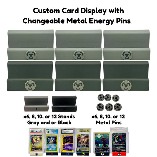 Custom Card Display Stand for PSA, BSS, CGC, Toploaders, Sleeves, Slabs, & More | Changeable Pins – Metal Energy Themed
