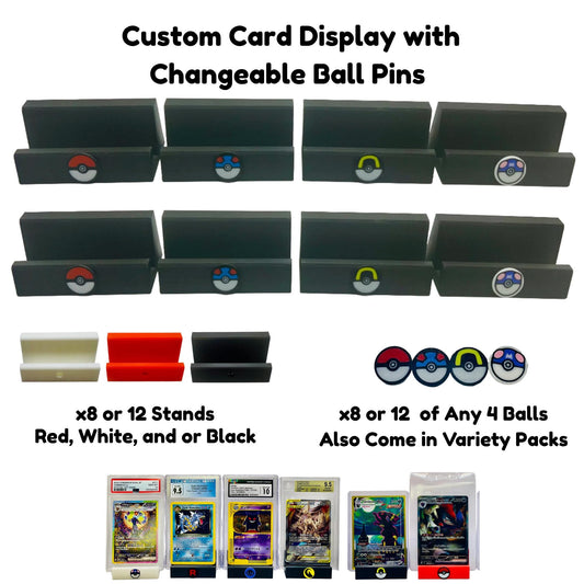 Custom Card Display Stand for PSA BGS CGC, Toploaders, Sleeves, Slabs, & More | Changeable Pins – Energy, PBall, Rocket Themes Variety Pack