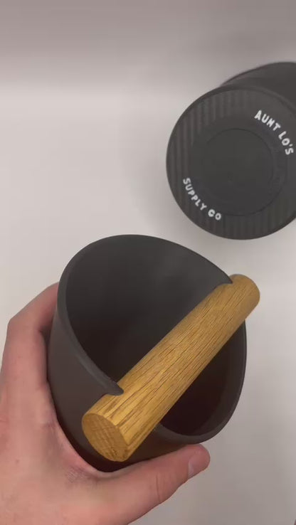 Espresso Knock Box with Oak Rod - Coffee Grounds Container with Non-Slip Base - Made in USA